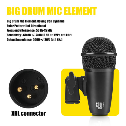 MI7 7-Piece Wired Dynamic Drum Mic Kit Metal Kick Bass Condenser Microphone Set for Drums Vocals Other Instruments Paper Case NovaCart