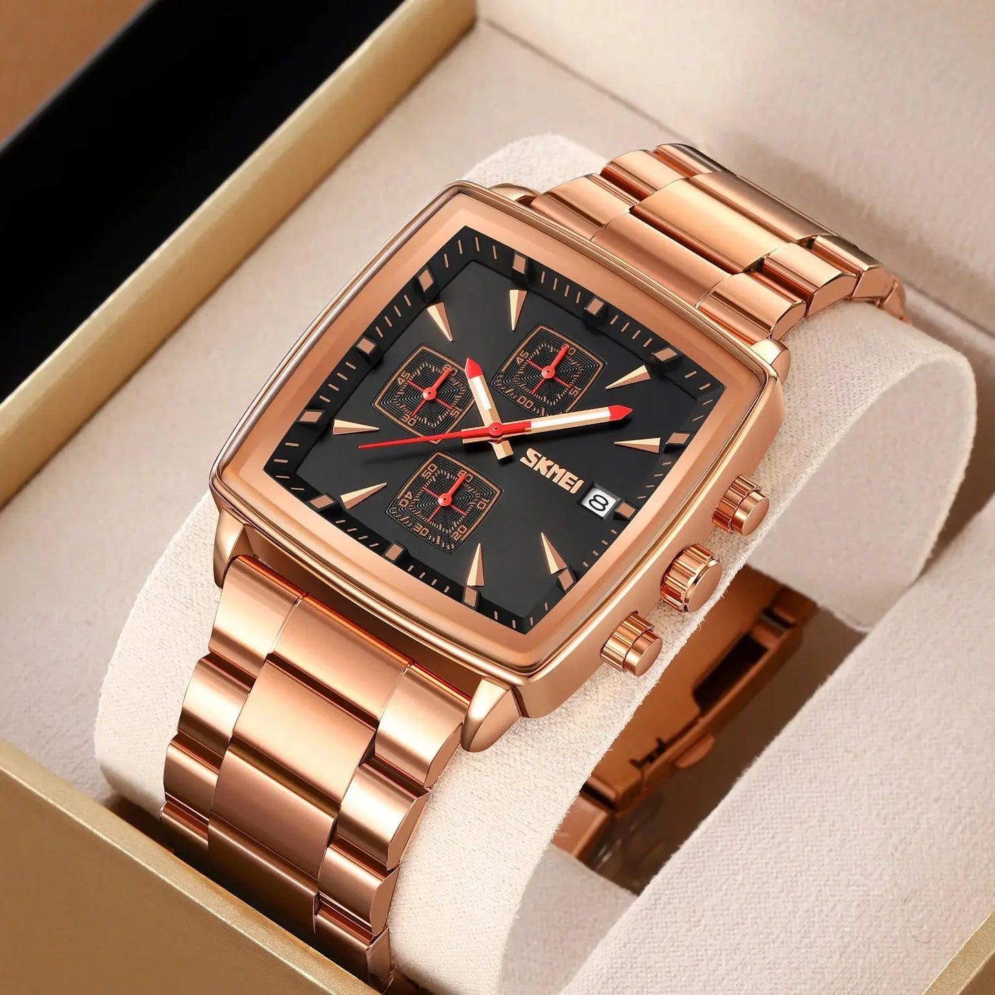 Elevate Your Style with the SKMEI 9331 Men's Luxe Quartz Watch - Stainless Steel Band, Square Dial, and Luminous Hands