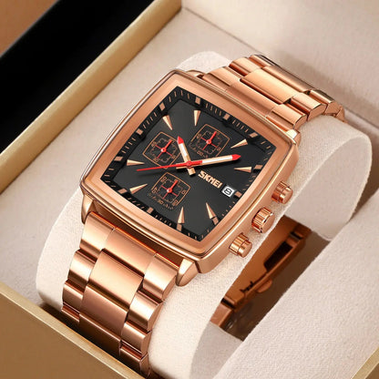 Elevate Your Style with the SKMEI 9331 Men's Luxe Quartz Watch - Stainless Steel Band, Square Dial, and Luminous Hands