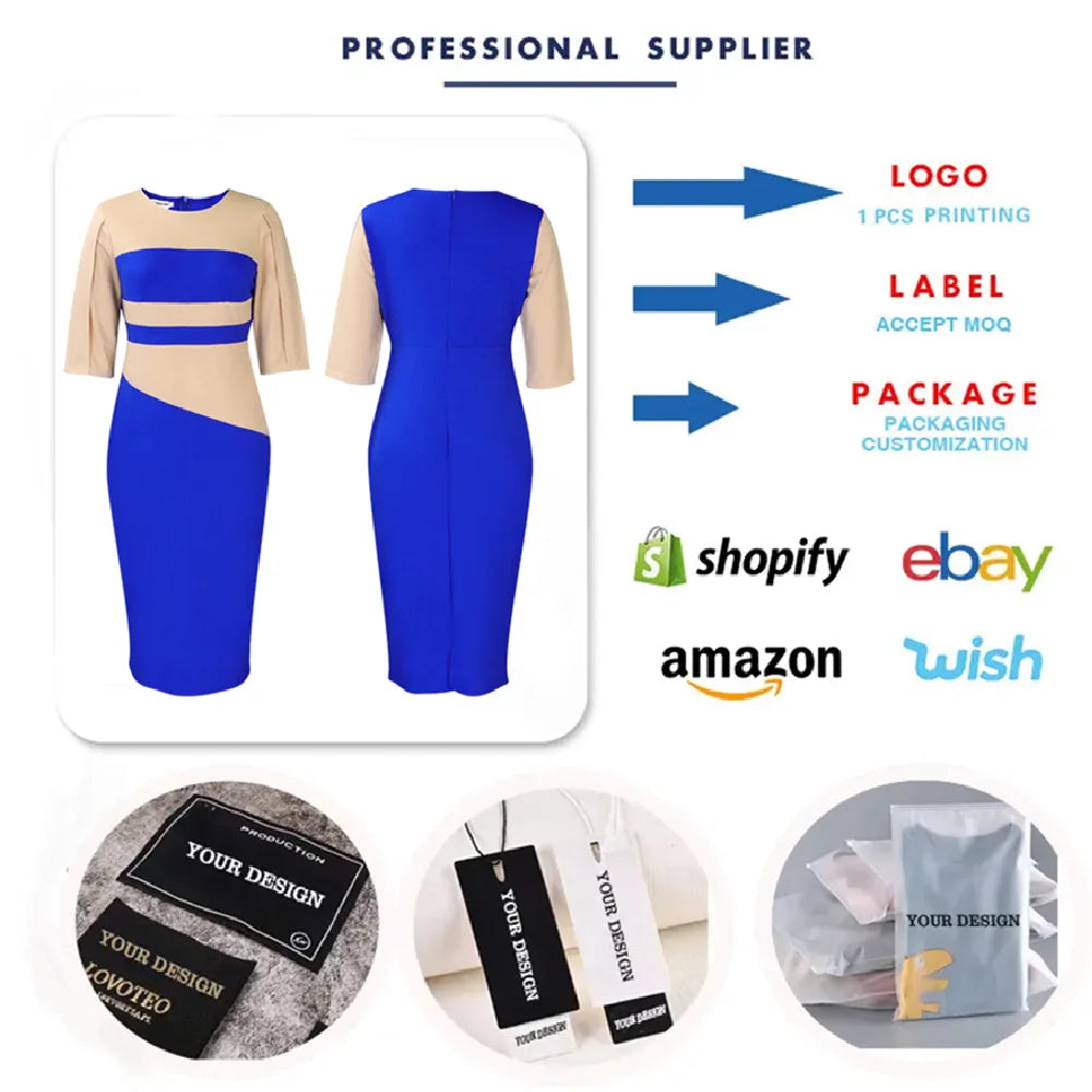 D381 Latest Design Half Sleeve Contrast Color Elegant Dresses for Ladies Office Dresses Women Formal Work Career Dresses NovaCart