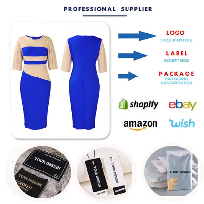 D381 Latest Design Half Sleeve Contrast Color Elegant Dresses for Ladies Office Dresses Women Formal Work Career Dresses NovaCart