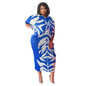 Hot Selling V-neck Bat Sleeve Printed Pleated Dress Stretch Fabric Dresses