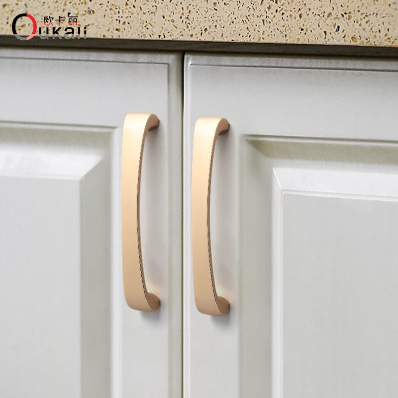 Oukali Nordic Style Atmospheric Brushed Brass Cabinet Wardrobe Knobs Handles Kitchen Bedroom Furniture Handles NovaCart
