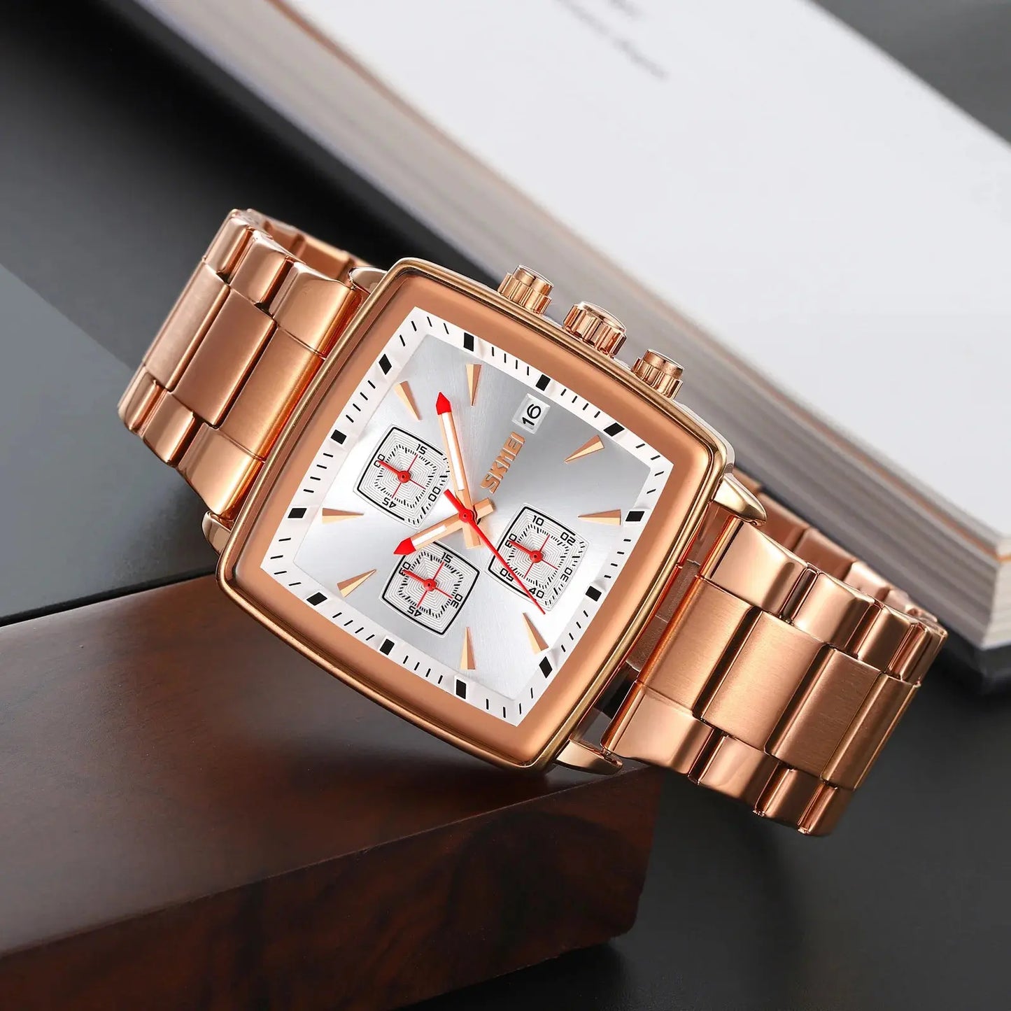 Elevate Your Style with the SKMEI 9331 Men's Luxe Quartz Watch - Stainless Steel Band, Square Dial, and Luminous Hands