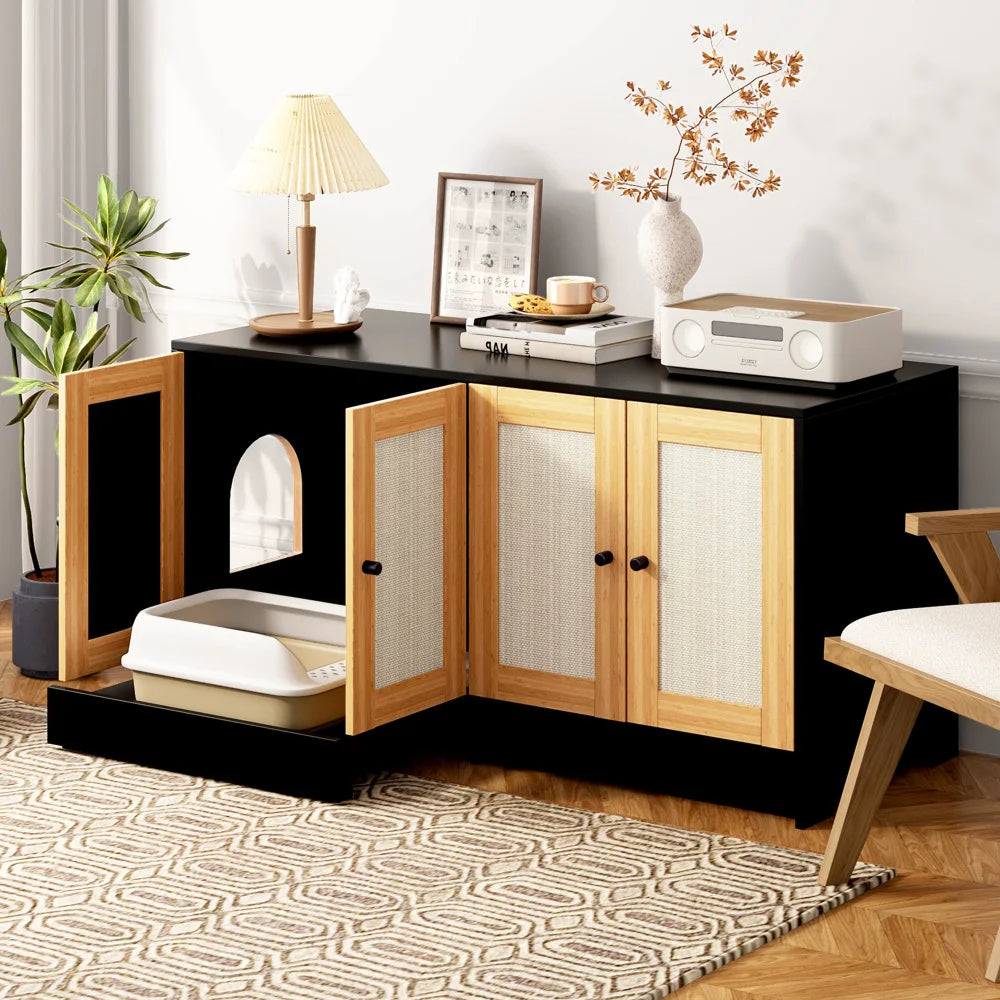 Double Litter Box Enclosure,Cat Litter Box Enclosure for 2 Cats,  47" L X 19.8" W X 21.8" H,Black NovaCart