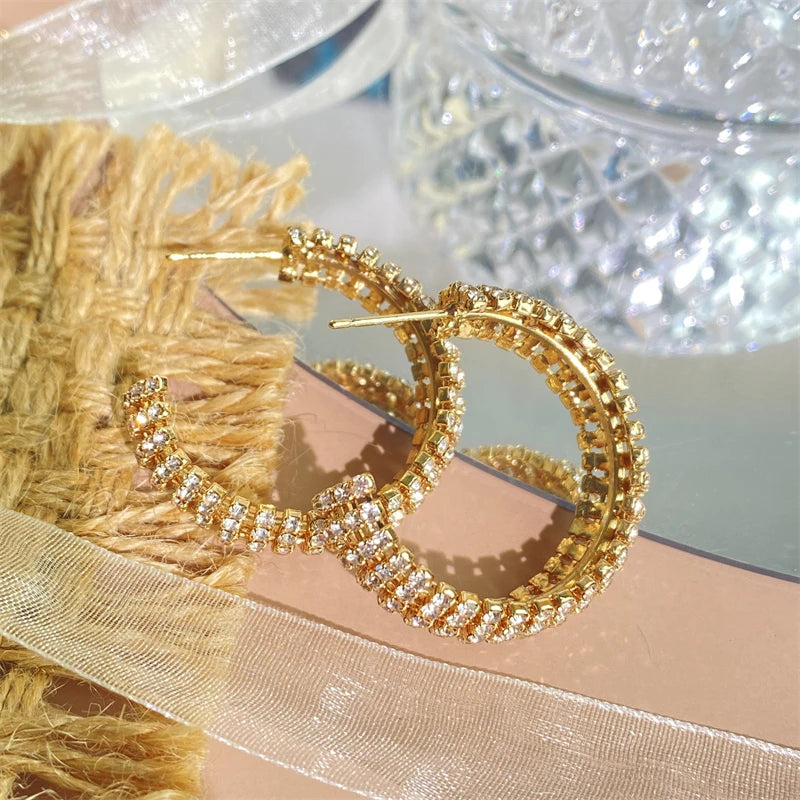 RAKOL ZPE350 Wholesale Sparkling Cubic Zirconia Elegant 18K Gold Plated Zircon Hoop Earrings  Party Women Jewelry Gifts NovaCart