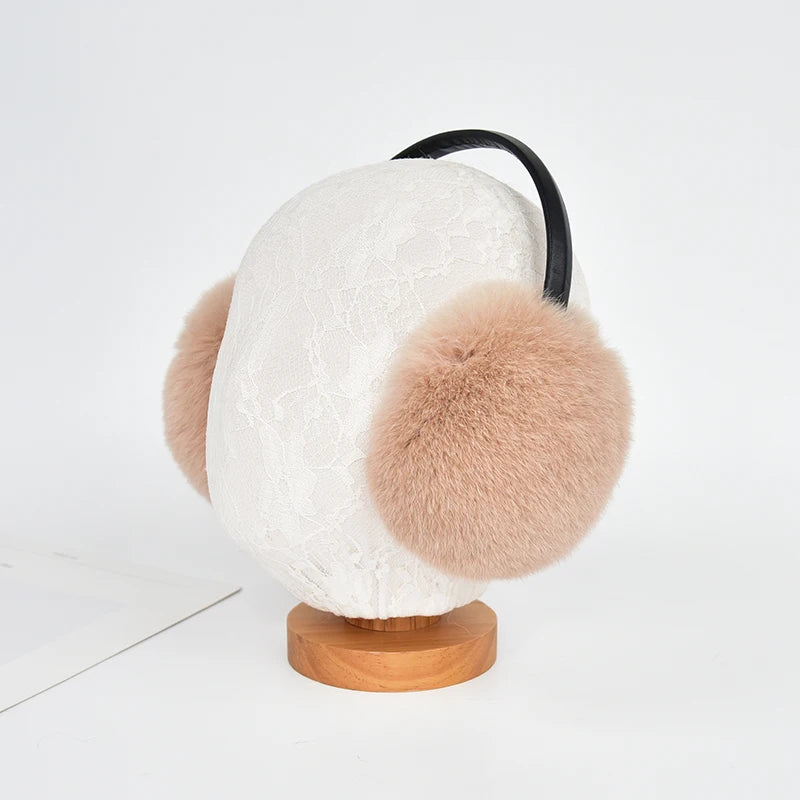 RTS Luxury Real Rex Rabbit Fur Ear Muffle Women's Winter Outdoor Warm Earmuffs Fashion Soft Earflap Ear Cover NovaCart