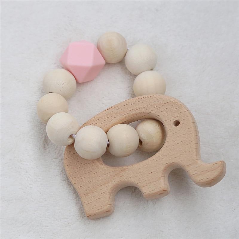 Modern Baby Silicone Wooden  Nursing Bracelets Wood Teether Silicone Beads Teething Wood Rattles Toys for Baby Stevvex