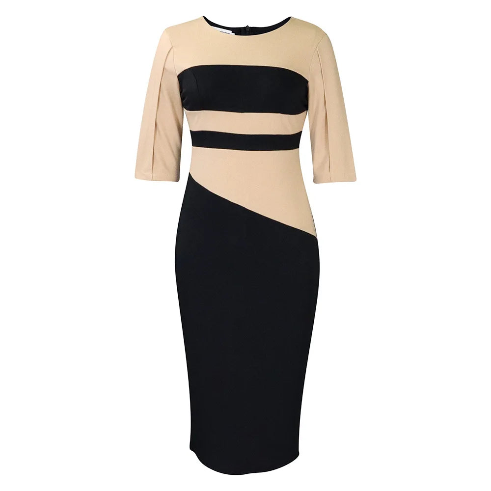 D381 Latest Design Half Sleeve Contrast Color Elegant Dresses for Ladies Office Dresses Women Formal Work Career Dresses NovaCart