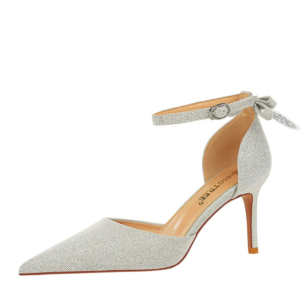 286-A2 BIGTREE European and American Fashion Women's Shoes Hollow Shallow Mouth Pointed Bow Women's High Heels NovaCart
