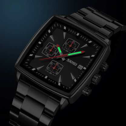 Elevate Your Style with the SKMEI 9331 Men's Luxe Quartz Watch - Stainless Steel Band, Square Dial, and Luminous Hands