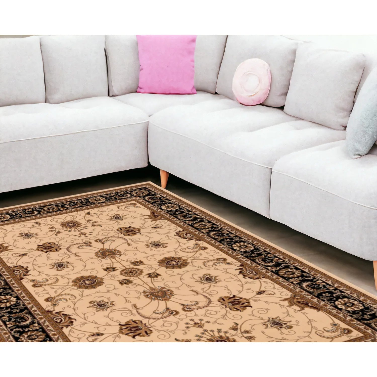 HMS 10' X 13' Beige Brown Oriental Large Boho Style Non-Skid Cow Hide Area Rug for Living Room Hallway Washable Rectangle NovaCart