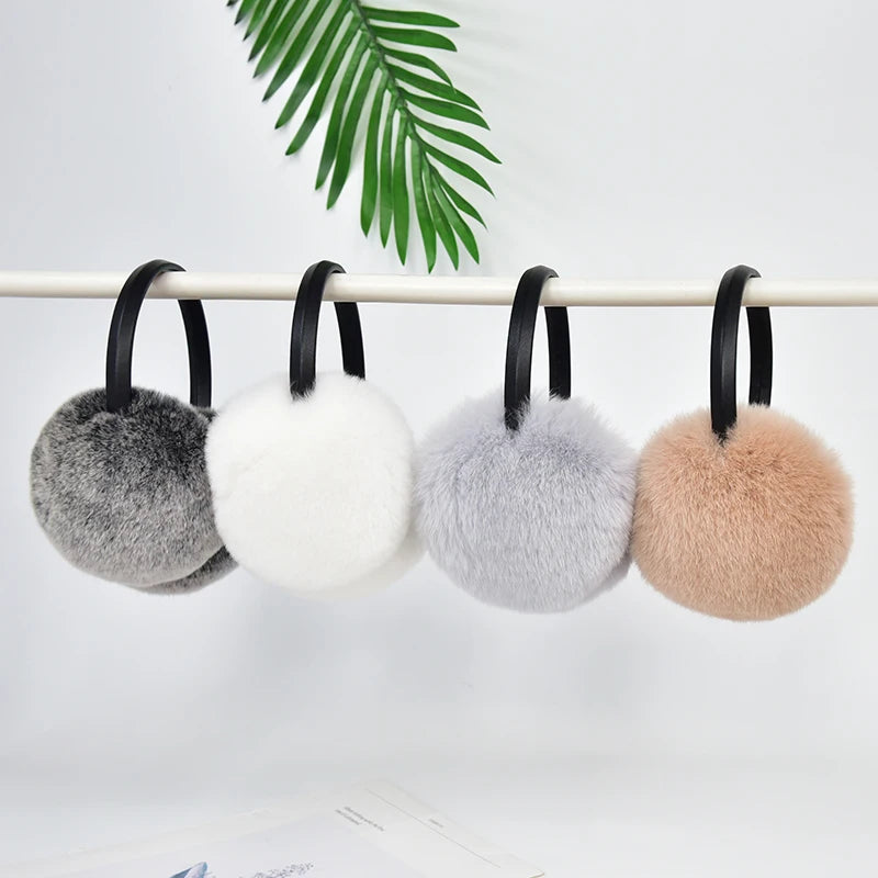 RTS Luxury Real Rex Rabbit Fur Ear Muffle Women's Winter Outdoor Warm Earmuffs Fashion Soft Earflap Ear Cover NovaCart