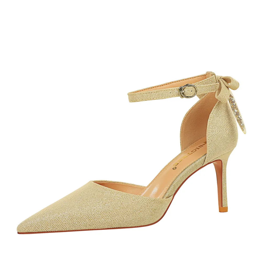 286-A2 BIGTREE European and American Fashion Women's Shoes Hollow Shallow Mouth Pointed Bow Women's High Heels NovaCart