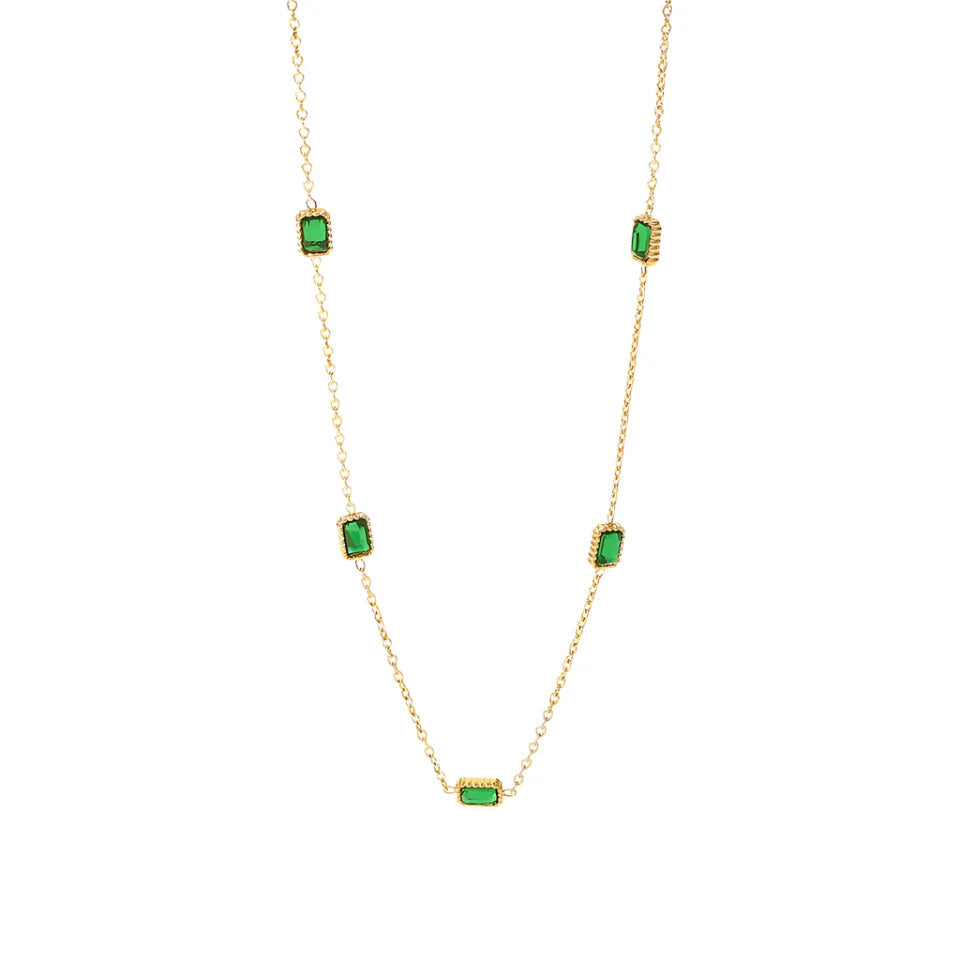 Green Cubic Zirconia Necklace LUNAR VINES