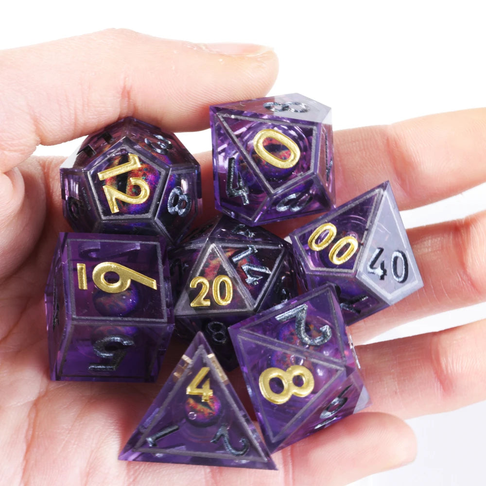 MINI PLANET DND Dice Set Purple Dragon Eye Liquid Core Dice RPG Dungeons&Dragons Wholesale Custom Handmade Polyhedral Resin Dice NovaCart