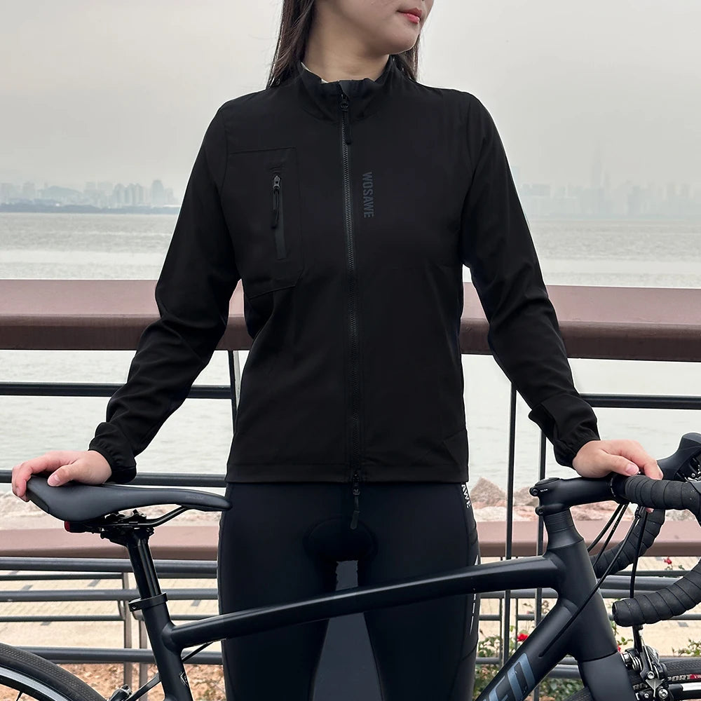 WOSAWE Ready to Ship Women Cycling Bicycle Windproof Jackets With Rear Mesh Breathable Fabric Quick-drying Cycling Coat NovaCart