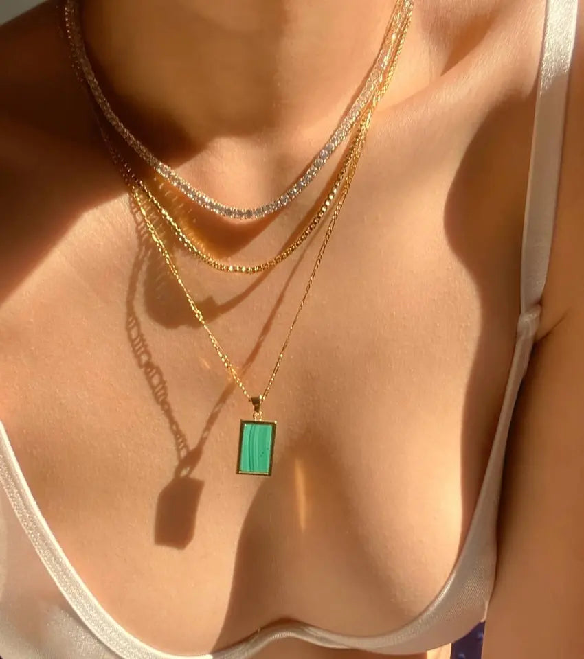 Square Natural Gemstone Pendant Necklace LUNAR VINES