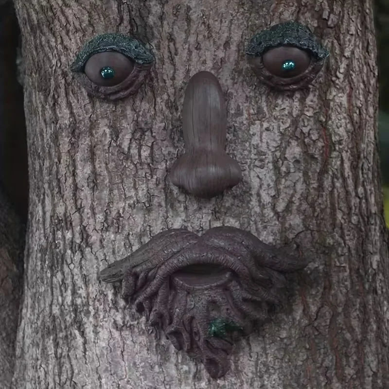 Tree Face Wall Hanging, Brown Resin Face Sculpture for Garden Decor, Whimsical Forest Spirit Ornament with Woodland Theme NovaCart
