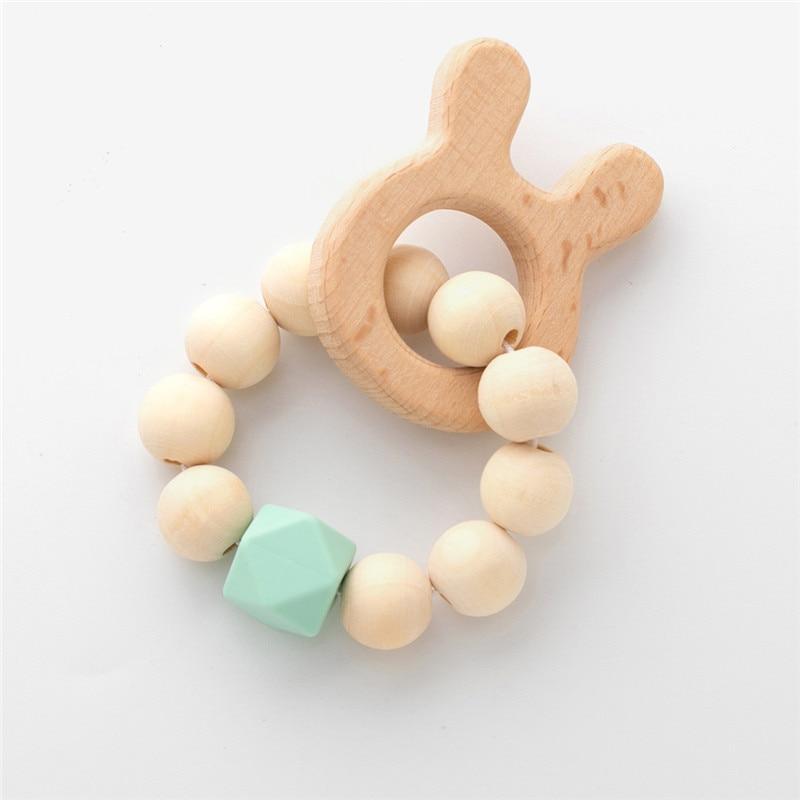 Modern Baby Silicone Wooden  Nursing Bracelets Wood Teether Silicone Beads Teething Wood Rattles Toys for Baby Stevvex