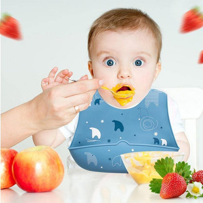 Luxury Modern Bibs Waterproof Soft Silicone Kids Girl Boy Adjustable Children Bib Cute Cartoon Print Baby Feeding Stuff For Kids Stevvex