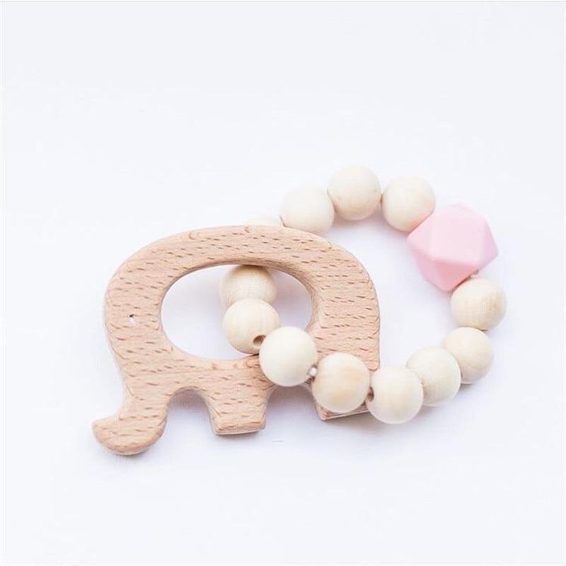Modern Baby Silicone Wooden  Nursing Bracelets Wood Teether Silicone Beads Teething Wood Rattles Toys for Baby Stevvex