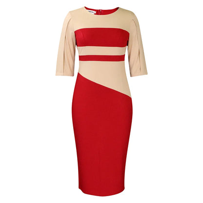 D381 Latest Design Half Sleeve Contrast Color Elegant Dresses for Ladies Office Dresses Women Formal Work Career Dresses NovaCart
