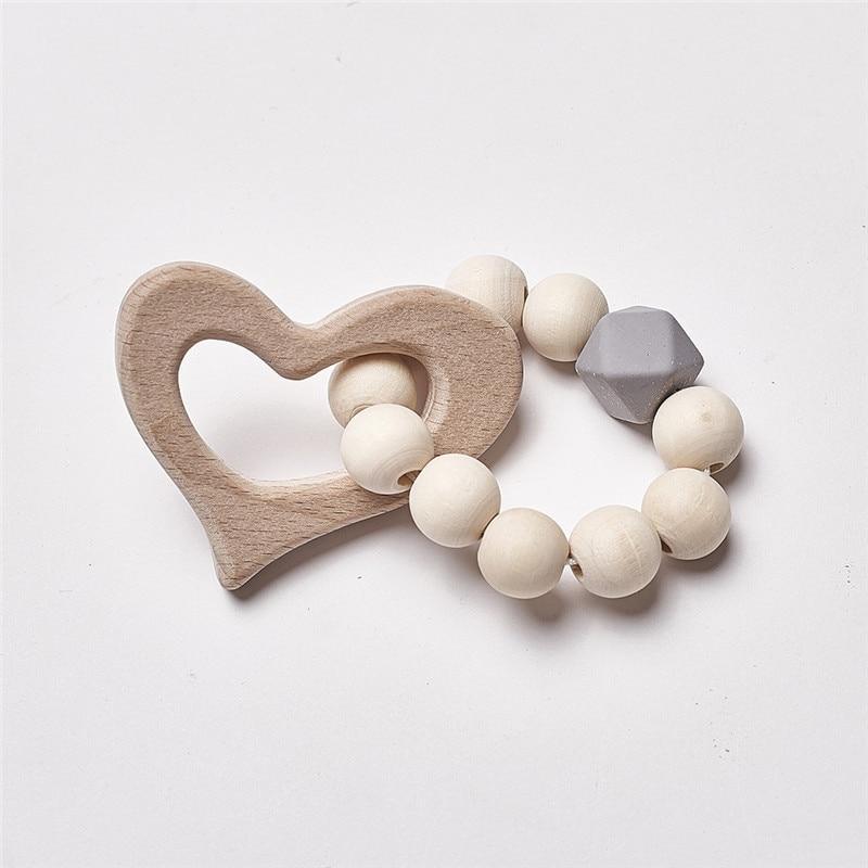 Modern Baby Silicone Wooden  Nursing Bracelets Wood Teether Silicone Beads Teething Wood Rattles Toys for Baby Stevvex