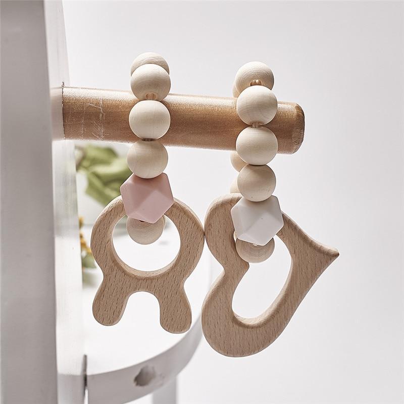 Modern Baby Silicone Wooden  Nursing Bracelets Wood Teether Silicone Beads Teething Wood Rattles Toys for Baby Stevvex