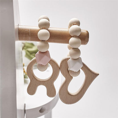 Modern Baby Silicone Wooden  Nursing Bracelets Wood Teether Silicone Beads Teething Wood Rattles Toys for Baby Stevvex