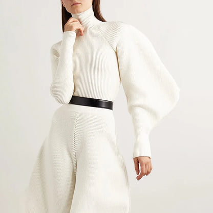 2023 Women's Casual Knitted Sweater Turtleneck with Lantern Sleeves Slimming Design for Autumn Season Front Logo NovaCart