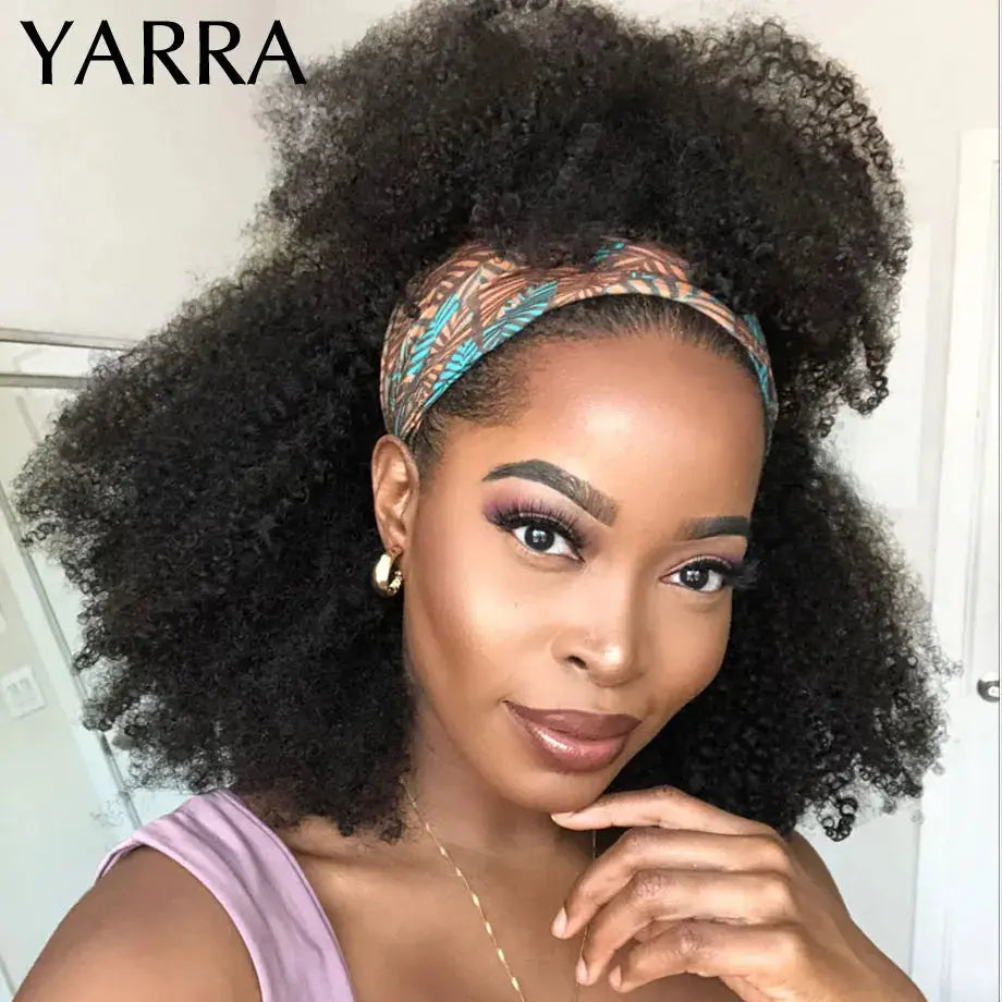 Afro Kinky Curly Headband Wig Human Hair Brazilian Curly Remy Afro Kinky Headband Wig For Black Women Machine Made No Glue Yarra NovaCart