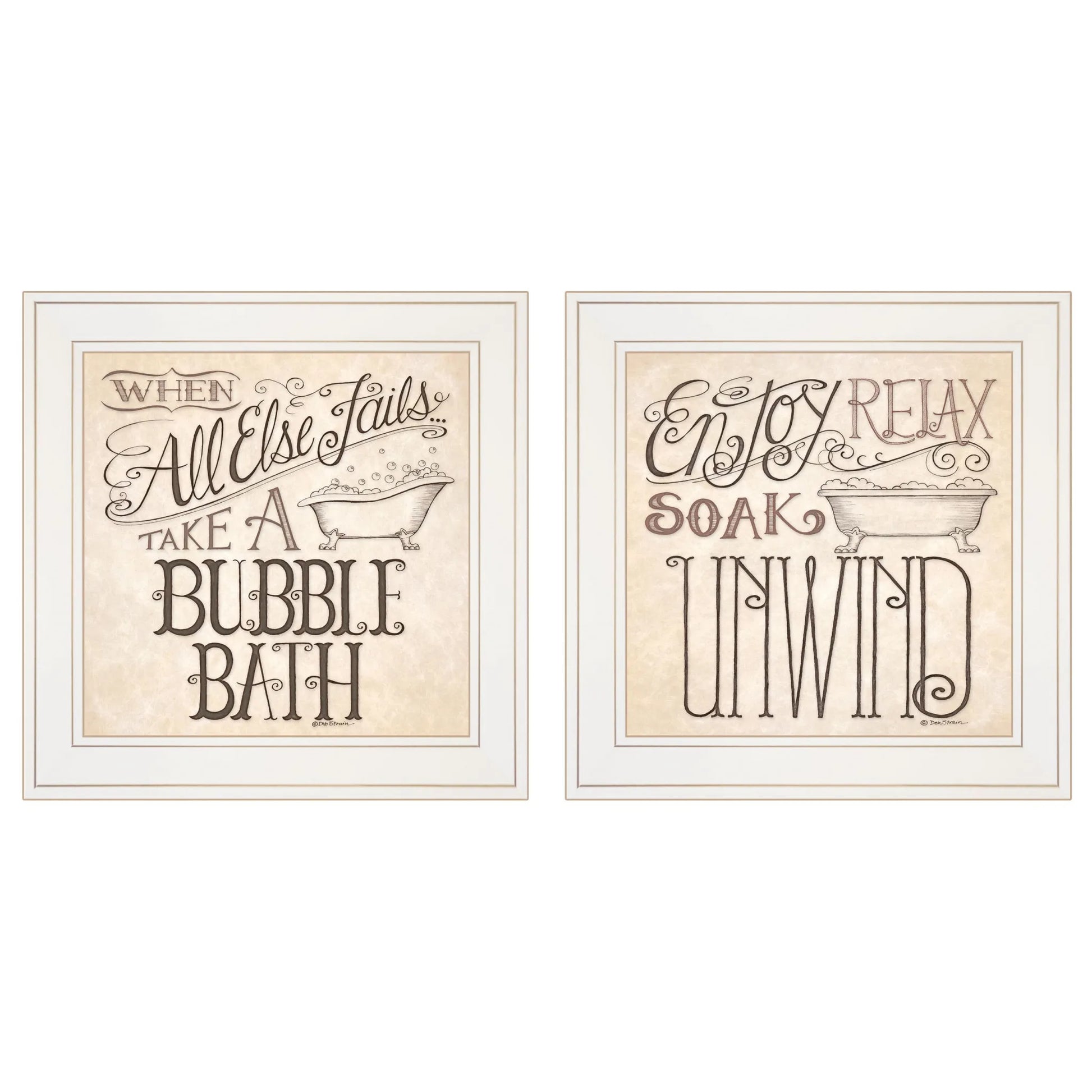 HMS Set of Two White Framed Bathroom Wall Art Prints Soak and Unwind-Home Decor NovaCart