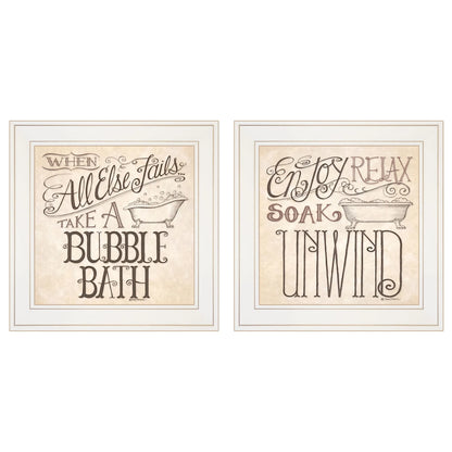 HMS Set of Two White Framed Bathroom Wall Art Prints Soak and Unwind-Home Decor NovaCart