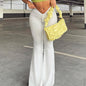 Women Slim Flare Pants Low Waist Drawstring Ruched Wide Leg White Trousers Joggers Sweatpants