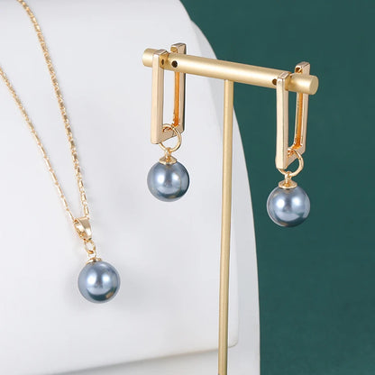 Fashion 18K Gold Plated Hawaiian Pearl Jewelry Wholesale Necklace Earrings Women's Set NovaCart