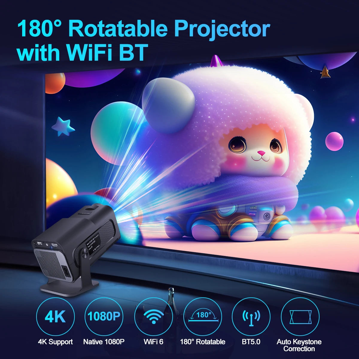 HY320 Mini Hd Home Theater Projector Mini Projector 4k Android Smart bluetooth Wi-fi Portable Outdoor Travel Projector 4K NovaCart