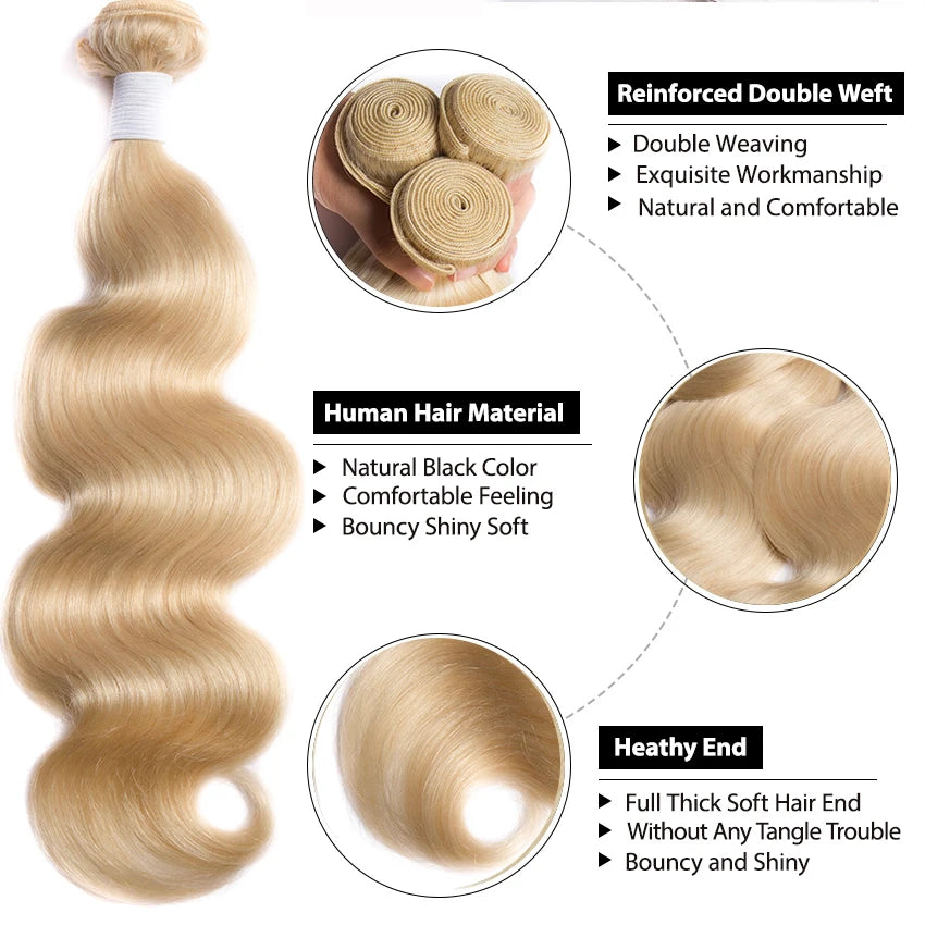 Top Quality 613 Blonde Bundles Brazilian Hair Body Wave Bundles 10-28 Inch 100% Human Hair for Woman Remy Hair Extensions Lemoda NovaCart