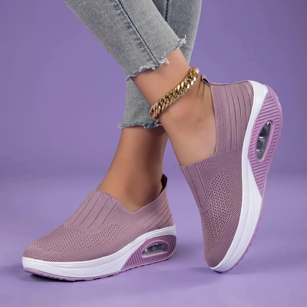 New Women's Low Top Sports Mesh Casual Running Shoes Solid Color Air Cushion Soft Bottom EVA Fashion Trend for Winter NovaCart