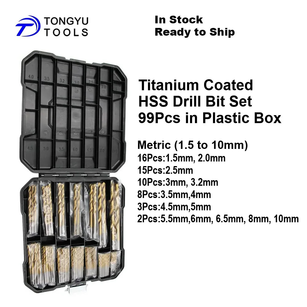 230PCS (1-13)mm TiN Coated HSS Drill Bit Set, DIN338 Metric HSS-R Jobber Twist Bit Kit for Metal Drilling, DIY Use in Stock NovaCart