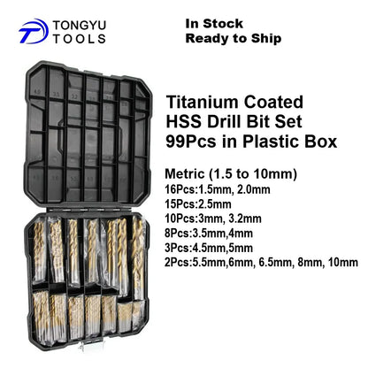 230PCS (1-13)mm TiN Coated HSS Drill Bit Set, DIN338 Metric HSS-R Jobber Twist Bit Kit for Metal Drilling, DIY Use in Stock NovaCart
