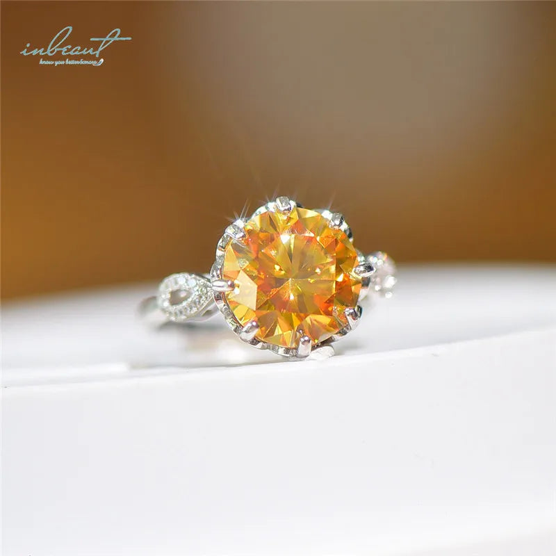 Silver 925 Original 5 Carat Excellent Cut Pass Diamond Test Yellow Moissanite Blossom Ring for Women Wedding Gemstone Jewelry NovaCart