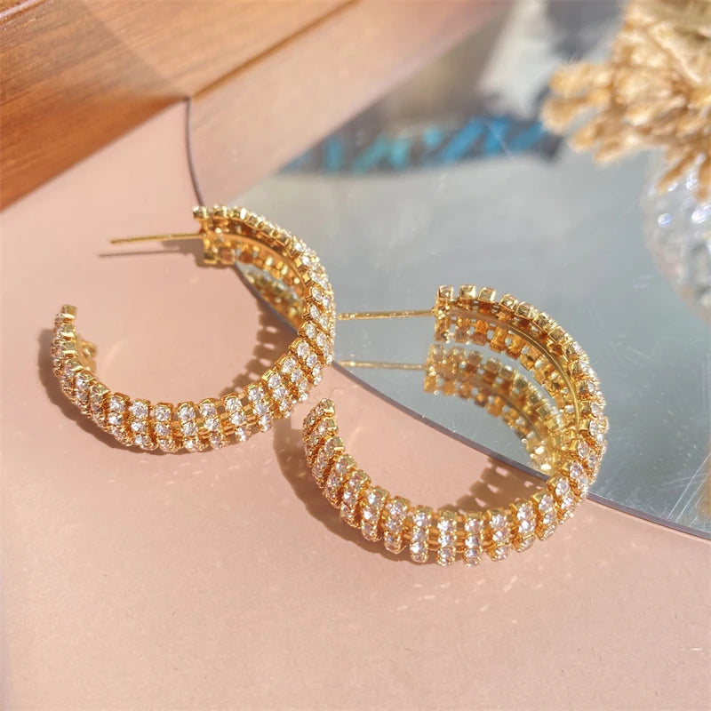 RAKOL ZPE350 Wholesale Sparkling Cubic Zirconia Elegant 18K Gold Plated Zircon Hoop Earrings  Party Women Jewelry Gifts NovaCart
