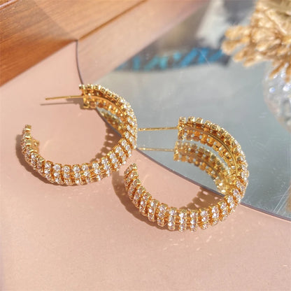 RAKOL ZPE350 Wholesale Sparkling Cubic Zirconia Elegant 18K Gold Plated Zircon Hoop Earrings  Party Women Jewelry Gifts NovaCart