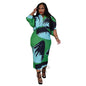 Hot Selling V-neck Bat Sleeve Printed Pleated Dress Stretch Fabric Dresses