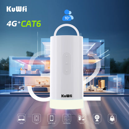 USA Stock KuWFi 10000mAh Battery 4G IMEI Lte Router Cat6 1200Mbps LED Light Solar Camping 4g Lte Wifi Router with Sim Card Slot NovaCart