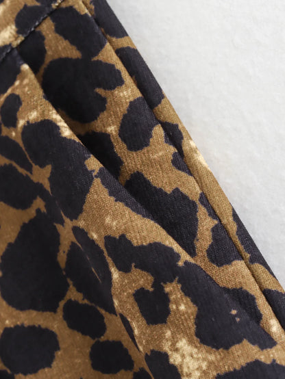 New Chic Fashion Side Pockets leopard Print Loose Wide Leg Pants