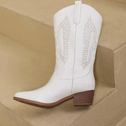 Autumn Winter 2026 Western Cowboy Boots All-in-one Adult Women's Embroidered Sleeve Rider Motorcycle Fashion Mid-calf Boots NovaCart