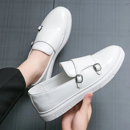 Double Strap Monk Wedding Shoes Comfortable White Black Color Durable Patent Leather Shoes for Men NovaCart