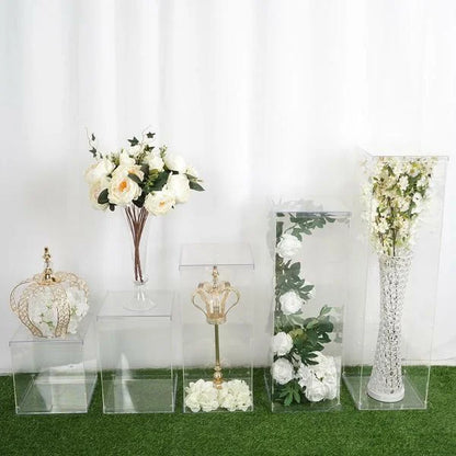 Gaojian Clear Acrylic Square Plinth Pedestal Wedding Display Stand with Flower Riser Cube for Weddings Decoration NovaCart
